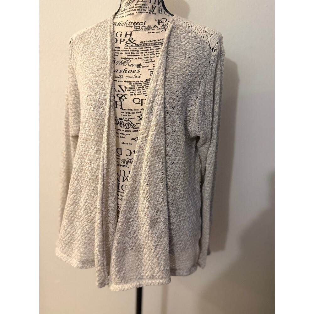 Maurices Open front Knit Lace Back Cardigan Cream sweater 100% cotton medium